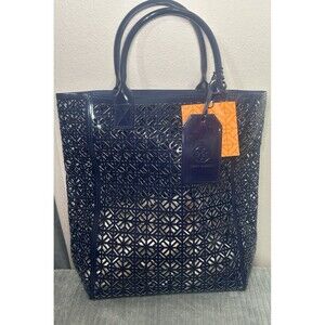 Tory Burch PVC Laser-Cut Lattice Navy Tote Bag-Exclusive Fragrance Collection